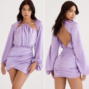 NEW House of CB Kate Satin Mini Dress Lilac Orchid Medium